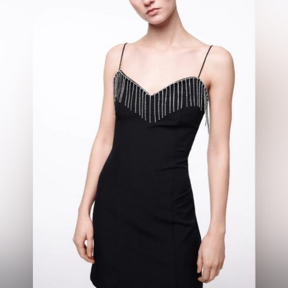 Zara Dresses & Skirts - NWT Zara Mini Fringe Black Dress Sz M